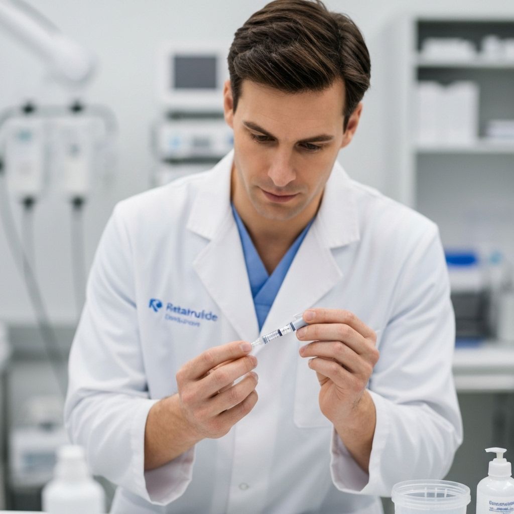 Retatrutide pen stored in refrigerator at correct temperature range